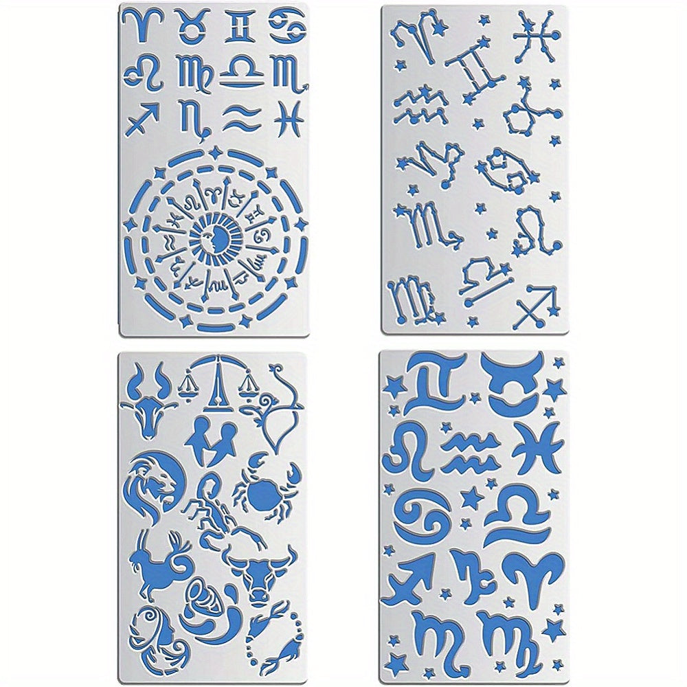 4pcs Mixed Constellations Metal Stencils Glyphs Viking Compass Designs