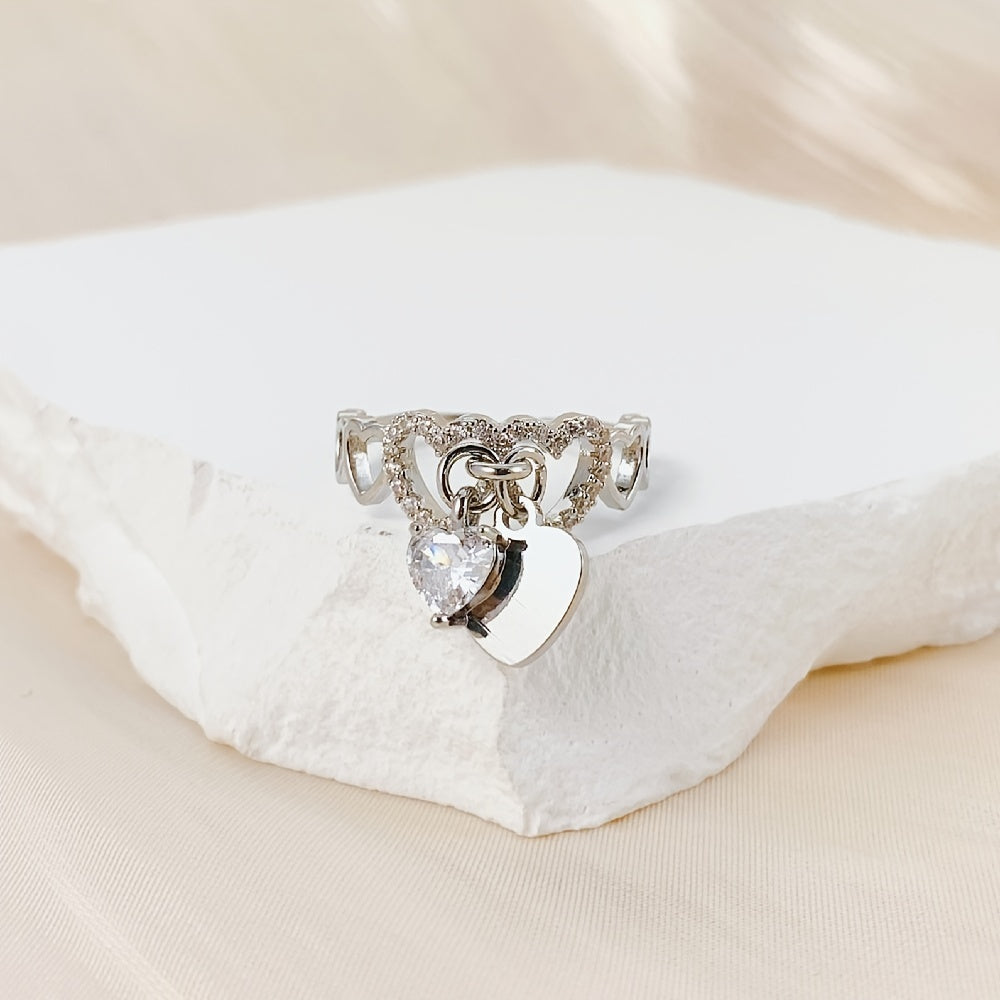 Heart Zircon Pendant Ring Love Alloy Ring Wedding Birthday Gift