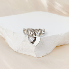 Heart Zircon Pendant Ring Love Alloy Ring Wedding Birthday Gift