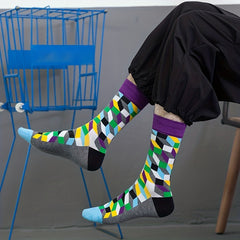 Diamond Pattern Cotton Mid Calf Socks