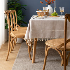 Polyester Tablecloth Nordic Grid Linen with Tassel Lace - Home Decor
