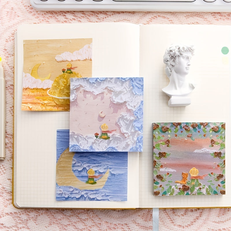 80 Sheets Painting Style Sticky Notes, Small Fresh Message Note Stickers