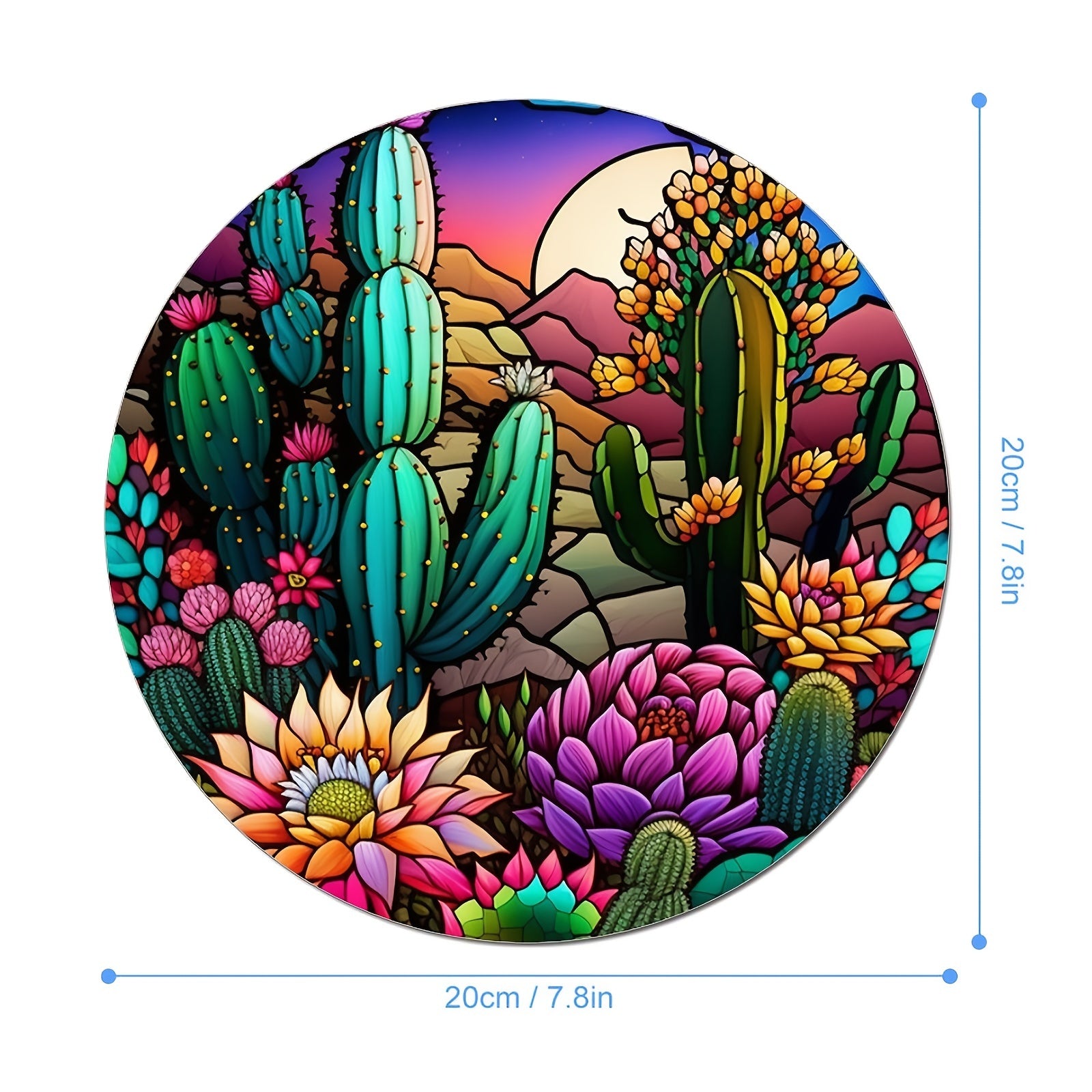 Cactus Stained Glass Round Mouse Mat Mouse Pad