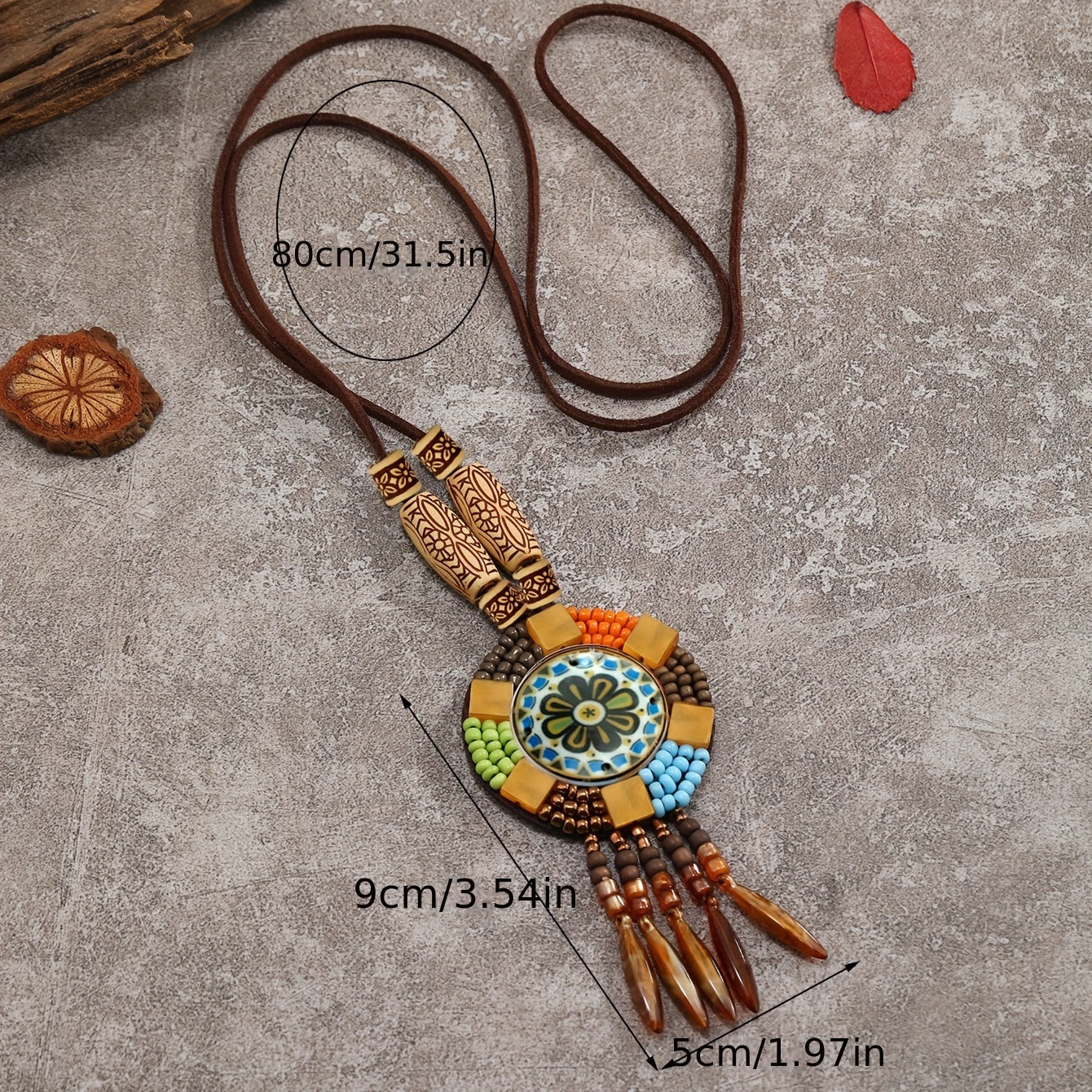 Vintage Long Sweater Chain Boho Resin Necklace Hand Braided Jewelry