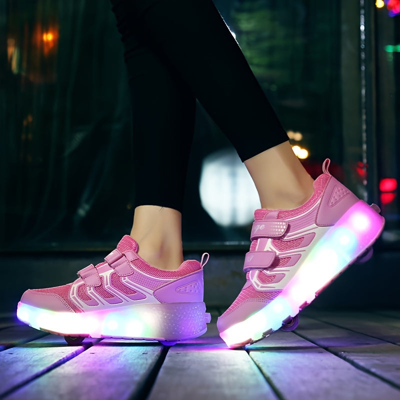 Girl's LED Light Up Roller Shoes Comfy Detachable Wheel Skate Sneakers
