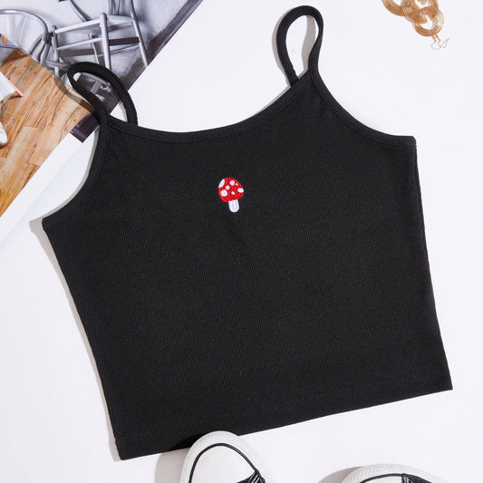 Mushroom Pattern Cami Crop Top Sexy Slim Casual Top For Summer