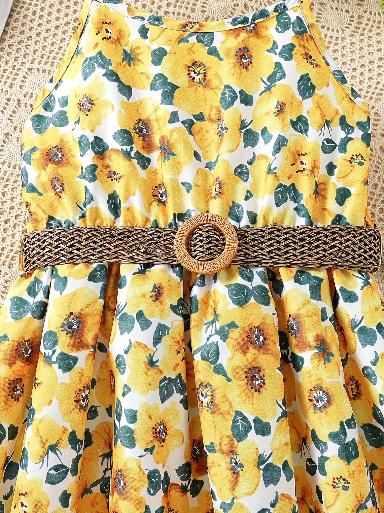 Girls Sunflower Graphic Cami Dress for Summer Beach Party