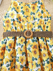 Girls Sunflower Graphic Cami Dress for Summer Beach Party
