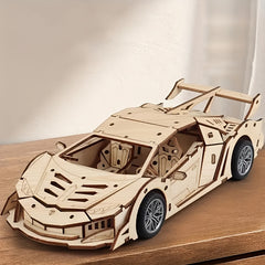 3D Wooden Race Car Model Kit Mechanical Puzzle DIY Sports Car Gift
