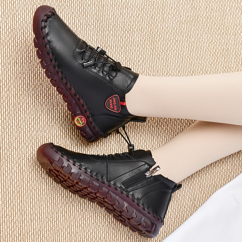 Side Zipper Flat Slip On Shoes Solid Drawstring Lightweight Soft Sole Shoes