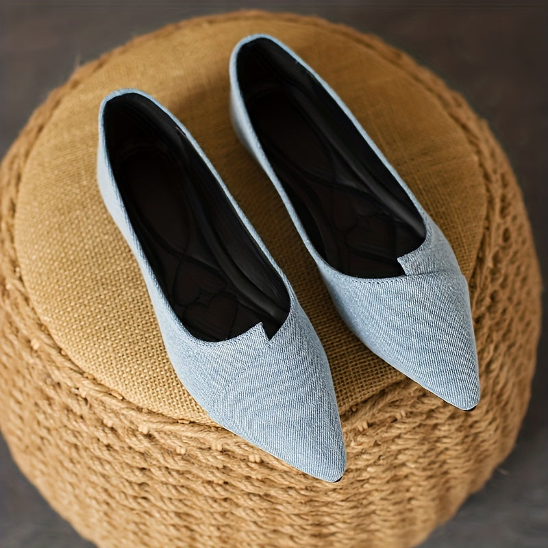 Women's Solid Denim Point Toe Flat Shoes