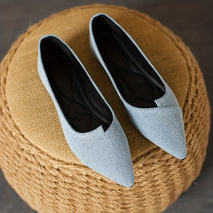 Women's Solid Denim Point Toe Flat Shoes