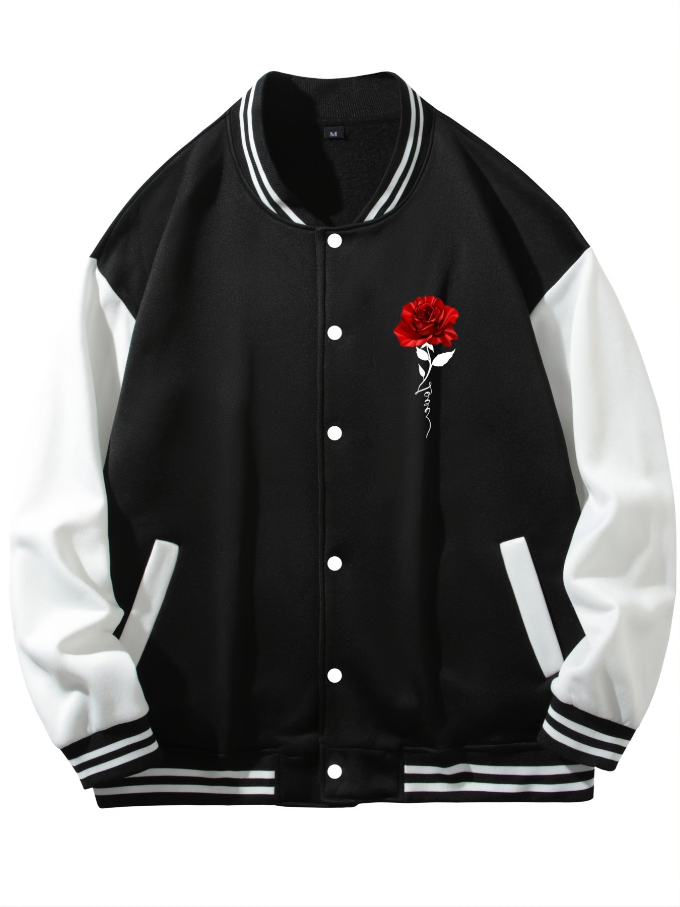 Men's Alphabet Print Fleece Baseball Jacket