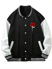 Men's Alphabet Print Fleece Baseball Jacket