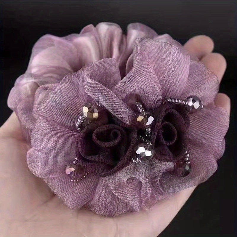 Mesh Flower Hair Tie Ponytail Holder Vintage Hair Accessories For Women