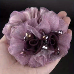 Mesh Flower Hair Tie Ponytail Holder Vintage Hair Accessories For Women