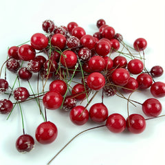 100pcs Christmas Decor Artificial Holly Berry Wire Bundle Garland Wreath
