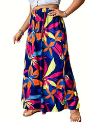 Plus Tropical Print High Rise Wide Leg Trousers