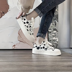 Women's Polka Dot Canvas Low Top Lace Up Sneakers