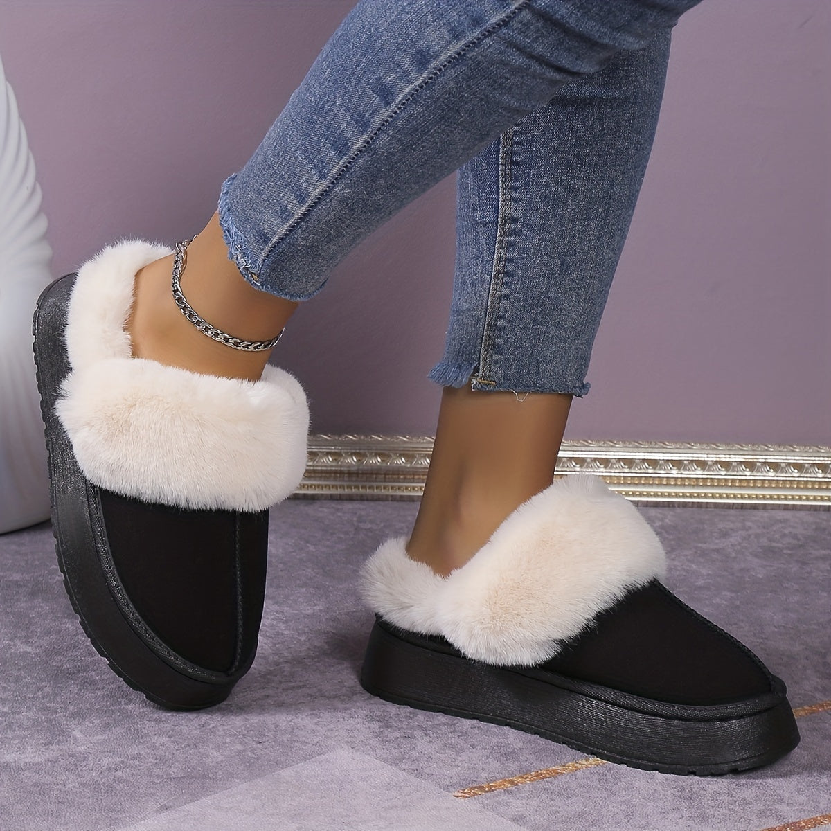 Women's Plush Snow Boots Lightweight Casual Platform Shoes