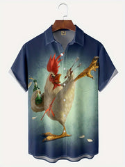 Men's Big Cock Pattern Hawaiian Shirt for Beach Vacation