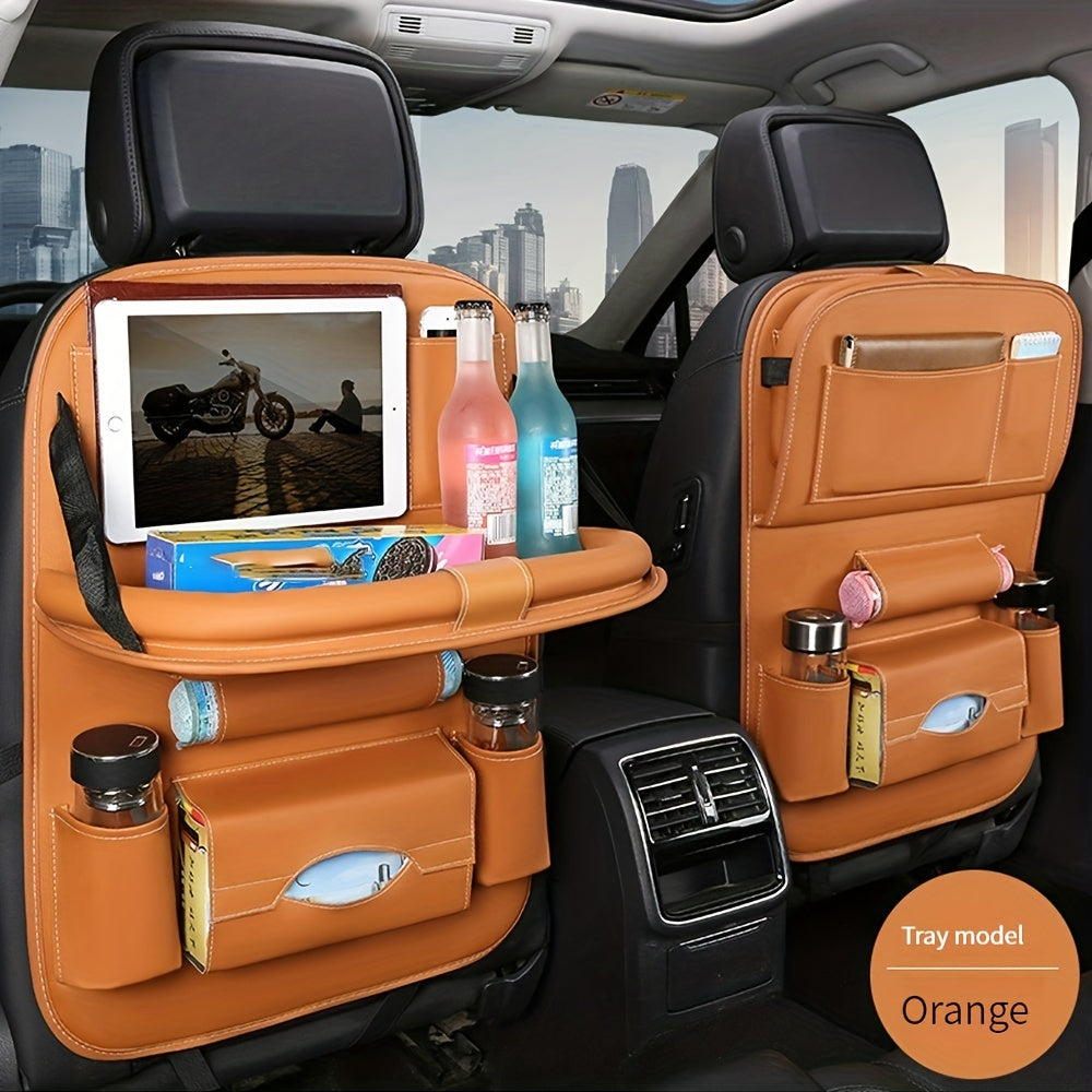 Car Leather Storage Bag & Tray for Kids' Snacks and Toys