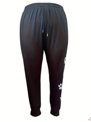 Women's Plus Paw Print Drawstring Jogger Trousers