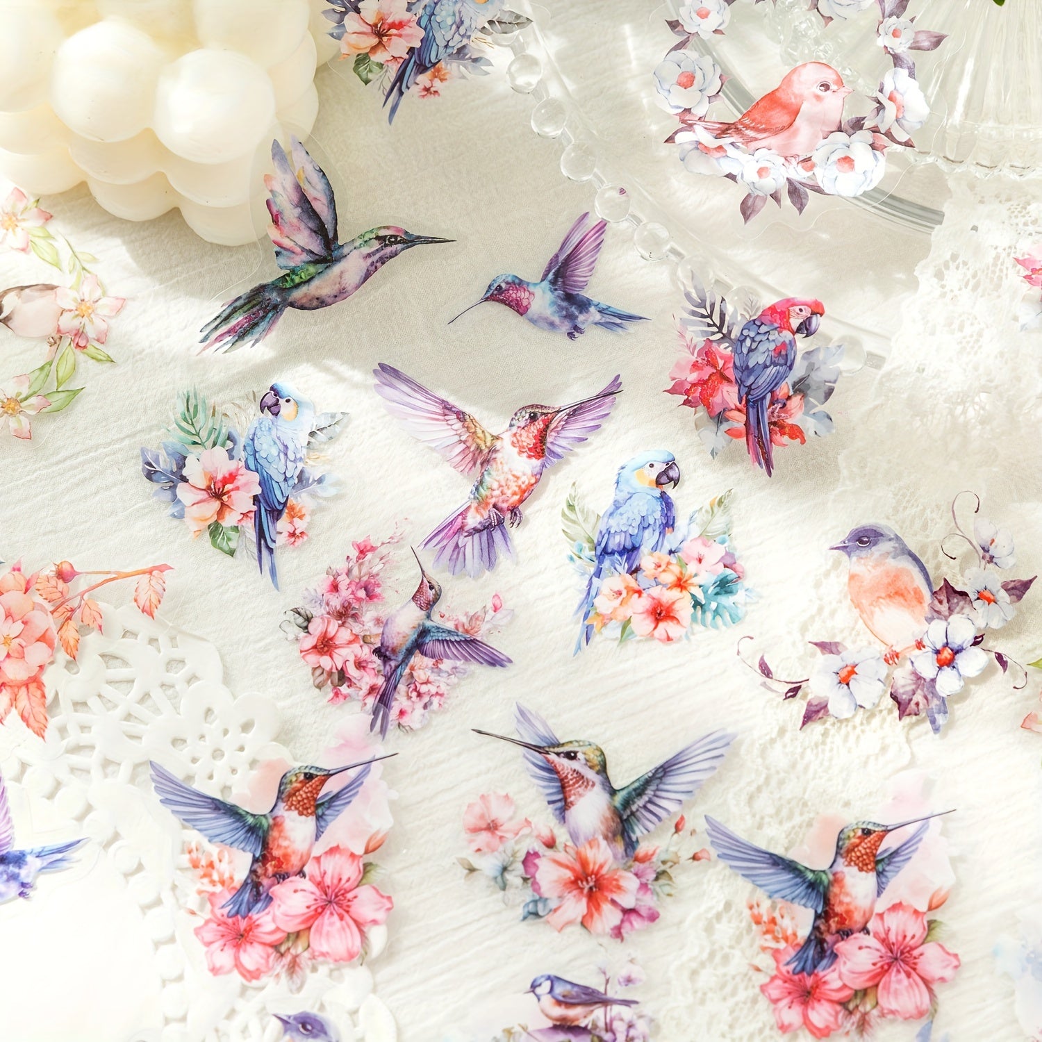 30pcs Flying Bird & Flower PET Ink Sticker Pack for Journal Decoration