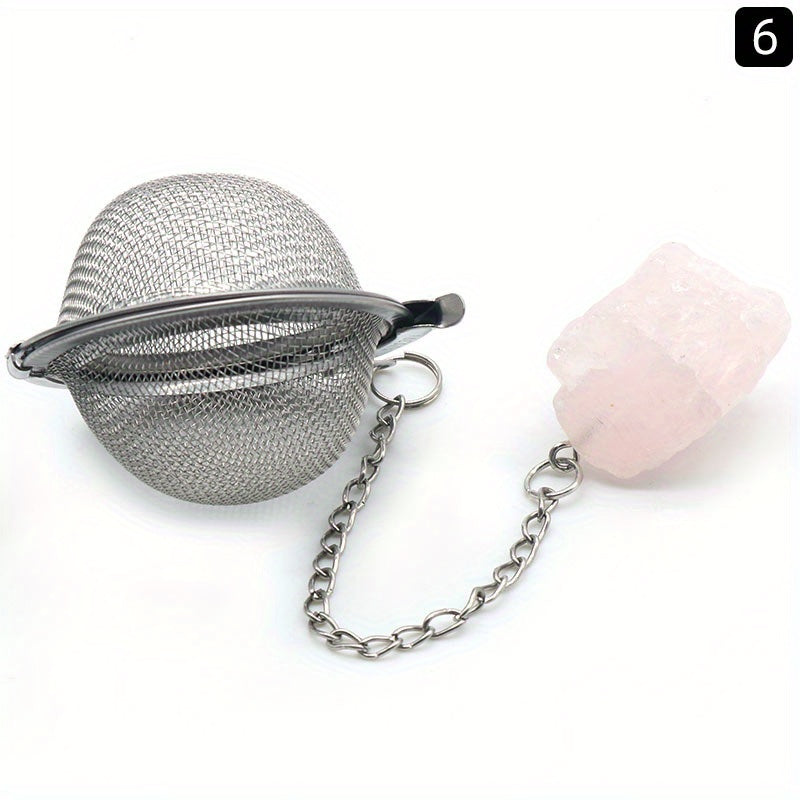 Stainless Steel Tea Infuser Ball Strainer with Healing Stones Rose Quartz