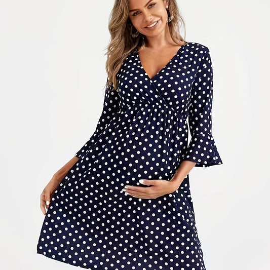 Polka Dot Ruffle Sleeve Maternity Dress