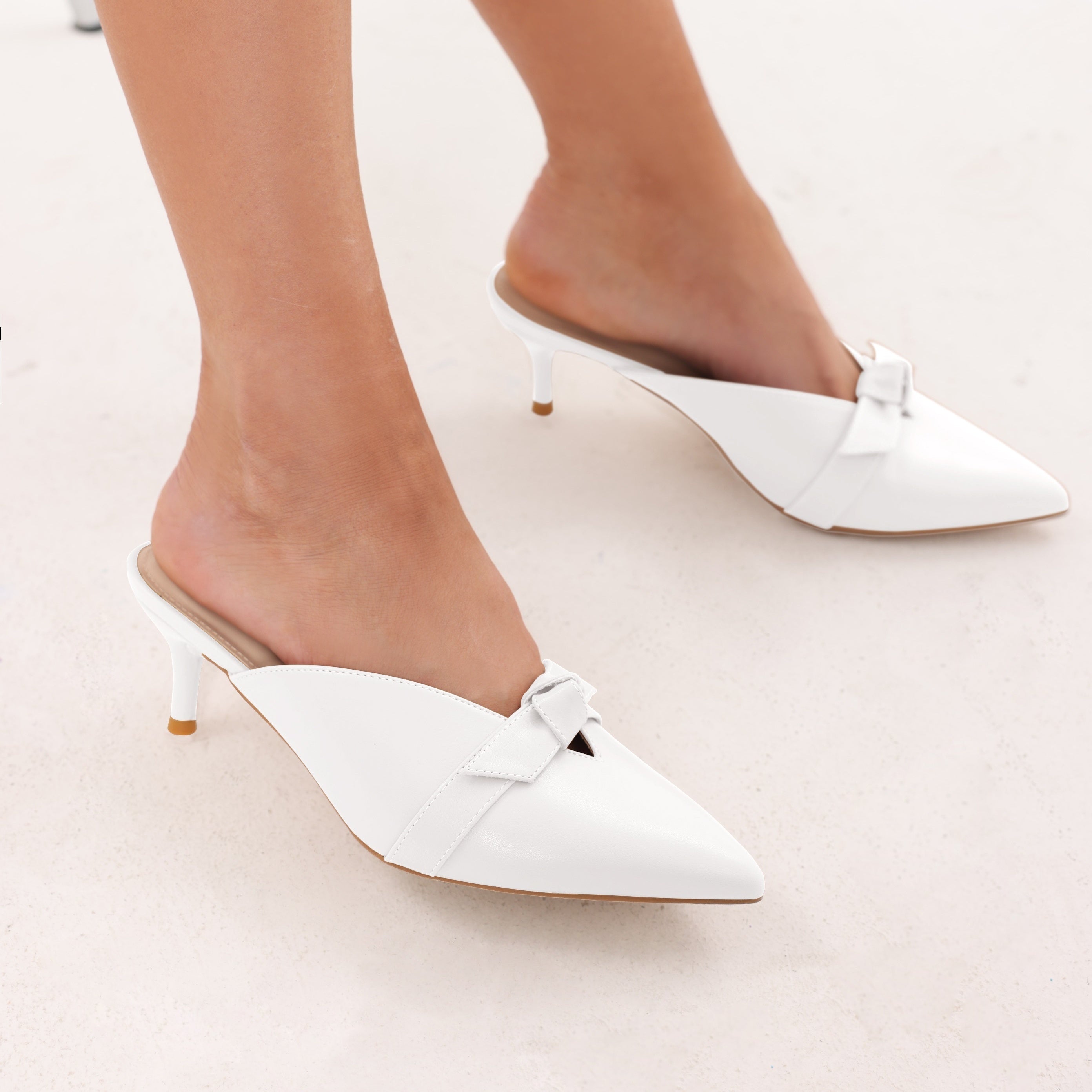 Women's Bow Kitten Heels Slip On Low Heels Sandals