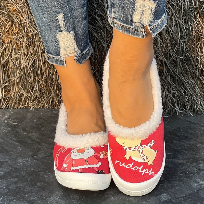 Santa Claus & Pet Dog Pattern Slip-On Shoes for Women