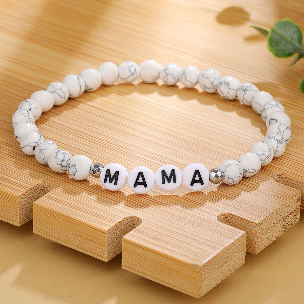 Marbling Smooth Beaded Bracelet MAMA Letter Pattern Hand Bracelet