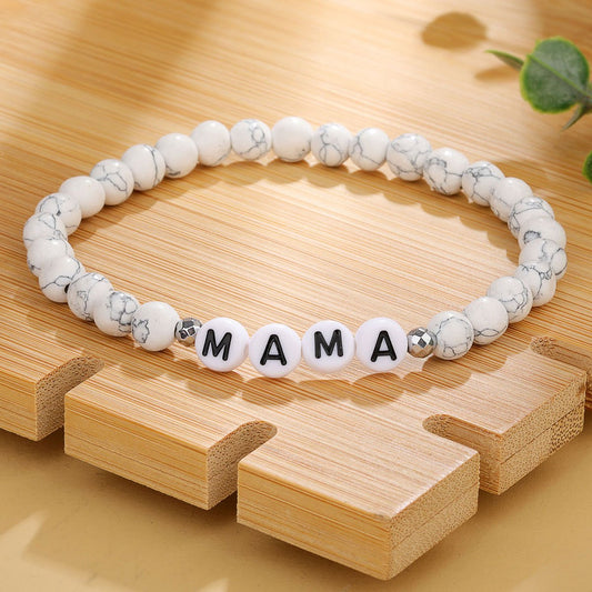 Marbling Smooth Beaded Bracelet MAMA Letter Pattern Hand Bracelet