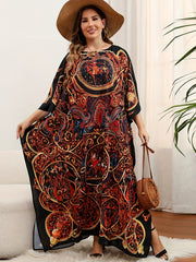  Boho Kimono Paisley Print Batwing Sleeve Maxi Cover Up