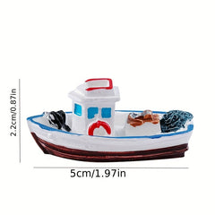 3pcs Mini Fishing Boats Resin Crafts Aquarium Decoration