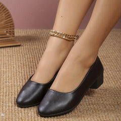 Women's Classic Court Pumps Pointed Toe Soft Sole Chunky Low Heels
