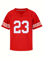 Boys Red 23 Rugby Jersey Breathable Athletic American Football Shirt