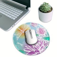 Dragonfly And Lotus Pattern Circular Stitched Edge Mousepad