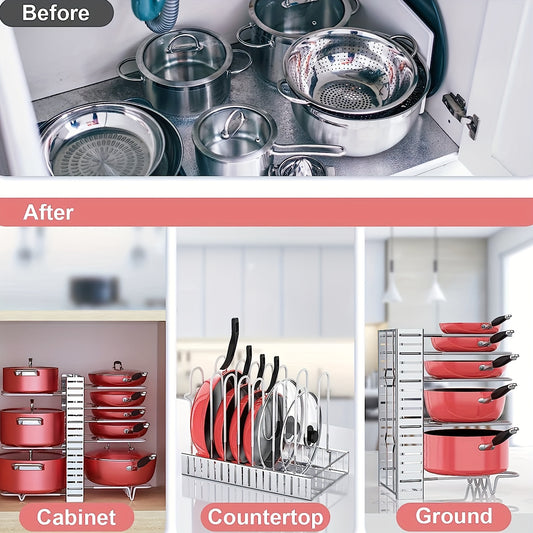 Adjustable Dividers Pot And Pan Organizer Foldable 8 layer Storage Racks