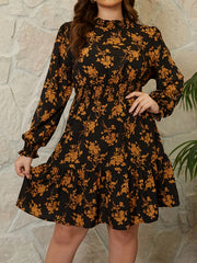 Women's Plus Floral Lantern Sleeve Smock Mini Dress