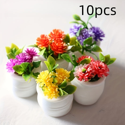 10pcs Colorful Floral Potted Plants for Dollhouses - Mini Landscape Decor