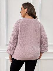  Solid Argyle Pattern Lantern Sleeve V Neck Sweater
