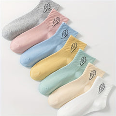 Ice Cream Print Mid Tube Socks, Women's Stockings