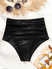 Ruched High Waist Tummy Control Bottom Solid Beach Swimwear