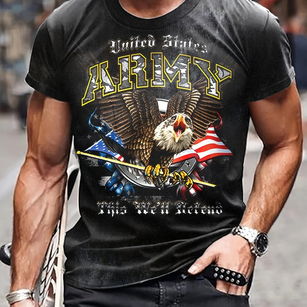 Men's Eagle Print Short Sleeve T-shirt Graphic Tee