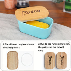 Ceramic Butter Box With Wooden Lid Kitchen Storage Holder