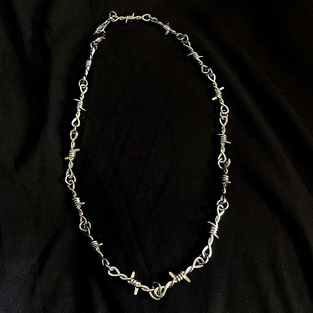 Men's Spiked Thorns Metal Barbed Wire Chain Necklace