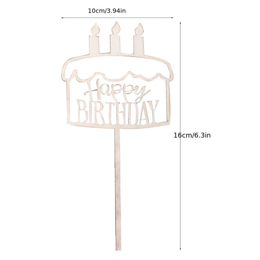 Wooden Happy Birthday Cake Candle Topper Dessert Table Decoration
