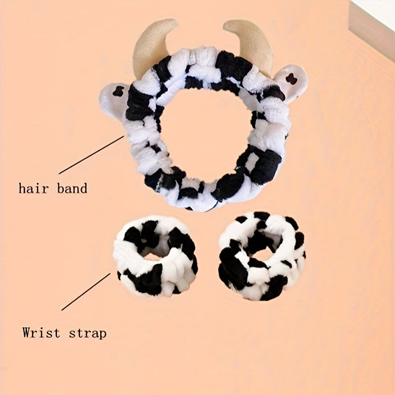 Cow Pattern Bath Headband & Wrist Band Set